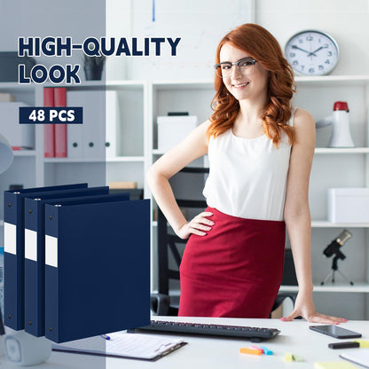 Henoyso 48 Pack 1 Inch 3 Ring Plastic Binders, Bulk Flexible PP Binders for Classroom & School Supplies, Letter Size 8.5 x 11, Holds 240 Sheets with Interior Pocket (Navy Blue)