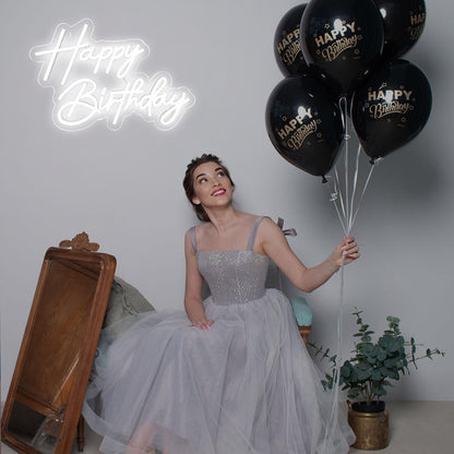 Happy Birthday Neon Sign for Wall Decor, Warm White LED Neon Light Signs, Art Decoration Happy Birthday Neon Light Sign for All Birthday Party Decoration with 2 Pcs Pasters (17×12 Inch)