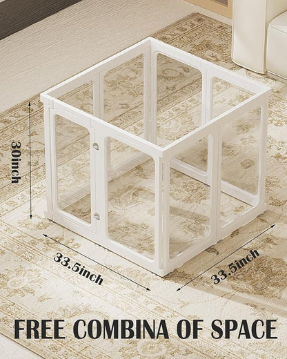 Acrylic Dog Playpen Indoor, 10 Panels 30 Inch Clear Dog Play Pen with Door, Sturdy Clear Acrylic Puppy Playpen for Small and Medium Dogs