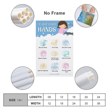 LINWDSB Handwashing Poster – Wash Your Hands Sign for Kids Preschool, Daycare, School Nurse & Classroom Bathroom Posters style 12x18inch(30x45cm)