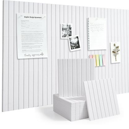 Slat Felt Wall Tiles (12 Pack) - 11.8"x11.8" Self-Adhesive Bulletin Board for Wall, Acoustic Panels for Sound Dampening, Modern Black Pin Board, Home Office Decor (30x30cm)