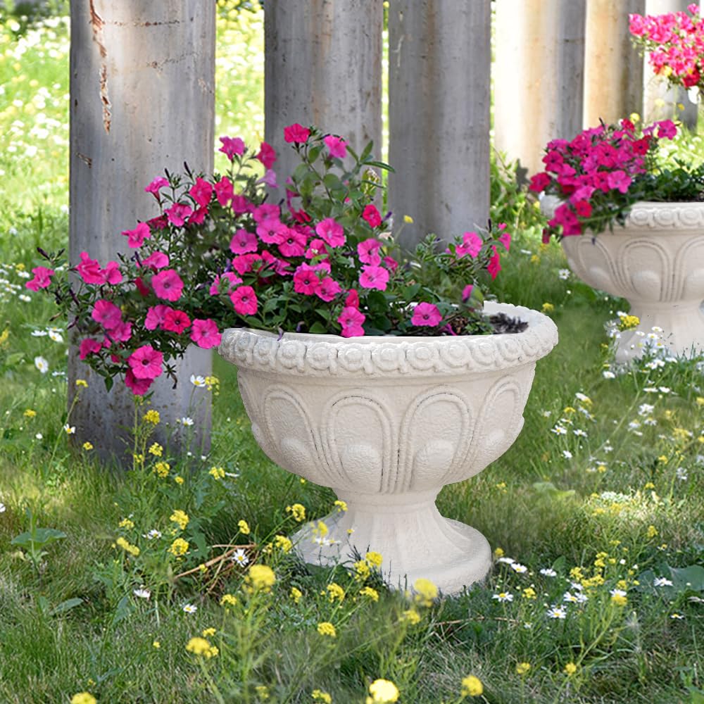 Chambtalie Elegant Outdoor Flowerpot European Style Beige Resin Crafts for Plants Decorative Outdoor Statue Pot Ideal for Yard and Garden Balcony Decor (1424)