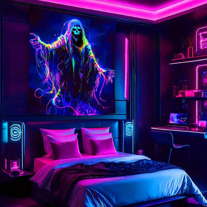 Onivein Blacklight Skull Tapestry Glow In The Dark Gothic Tapestry Trippy Skeleton Tapestries Wall Hanging Poster for Room Bedroom Party Backdrop Decor 60x50 Inch