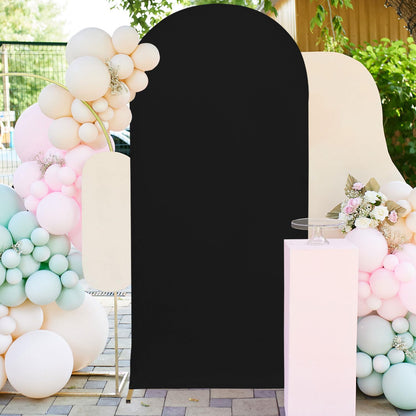 FUHSY 7.2FT Arch Cover Black Arch Backdrop Cover Spandex Fitted Backdrop Covers Fabric Wedding Arched for Chiara Round Top Arched Stand Covers Stretchy for Birthday Halloween