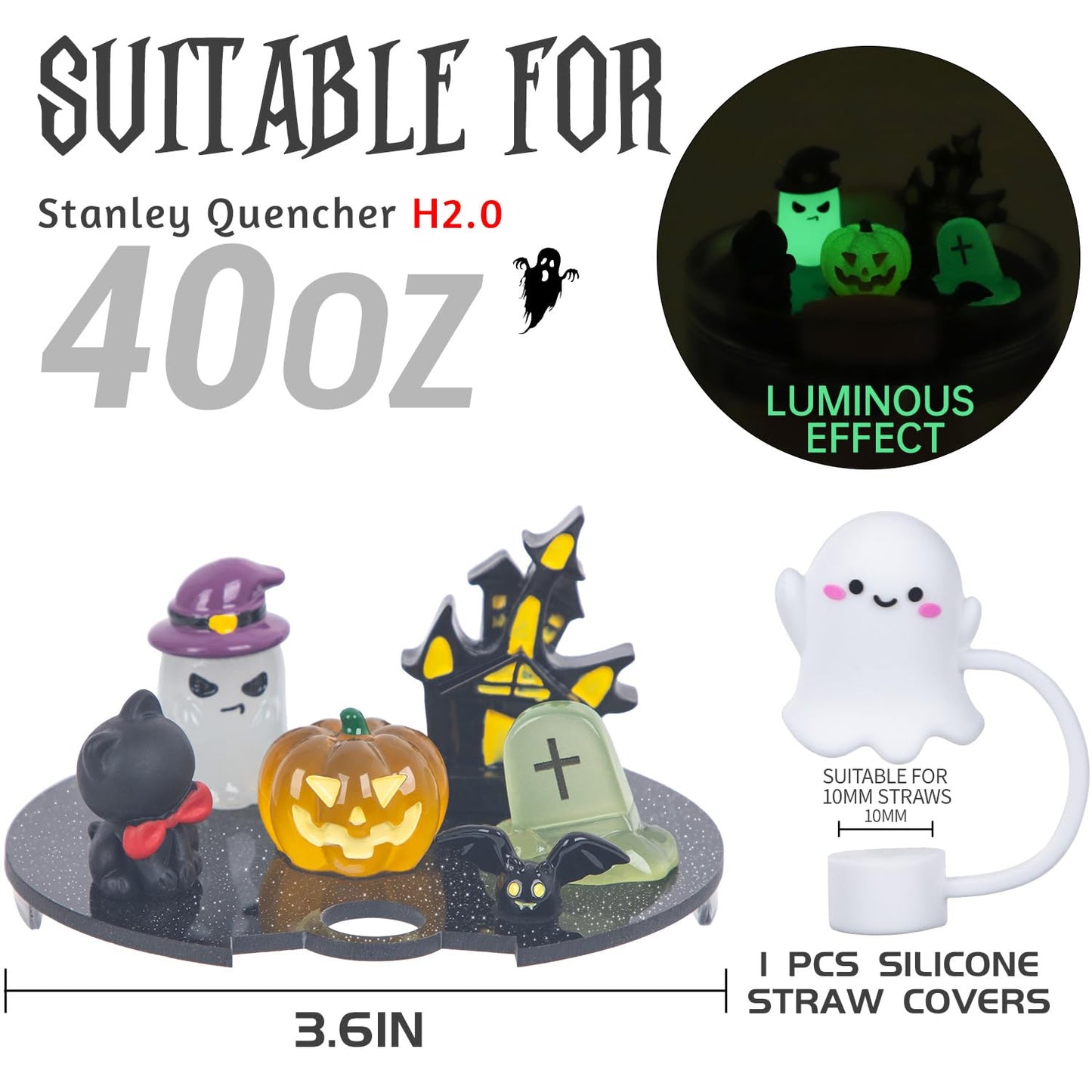 JUNIQUTE Compatible with Stanley Cup Lid Accessories Charms, Charms for Stanley Cups H2.0 Accessories 30oz 40oz with Silicone Straw Cover Cap for Tumblers (Halloween, 40)