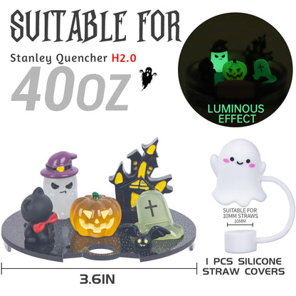 JUNIQUTE Compatible with Stanley Cup Lid Accessories Charms, Charms for Stanley Cups H2.0 Accessories 30oz 40oz with Silicone Straw Cover Cap for Tumblers (Halloween, 40)