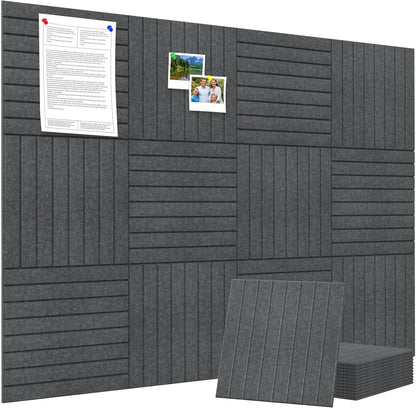 Large Cork Board Alternative 48” X 36” Felt Bulletin Board Tiles, with 30 Pushpins, 60 Adhesive Tabs,12-Pack Slat Wall Paneling, Cork Boards for Office Push Pin Board Felt Board - Dark Gray