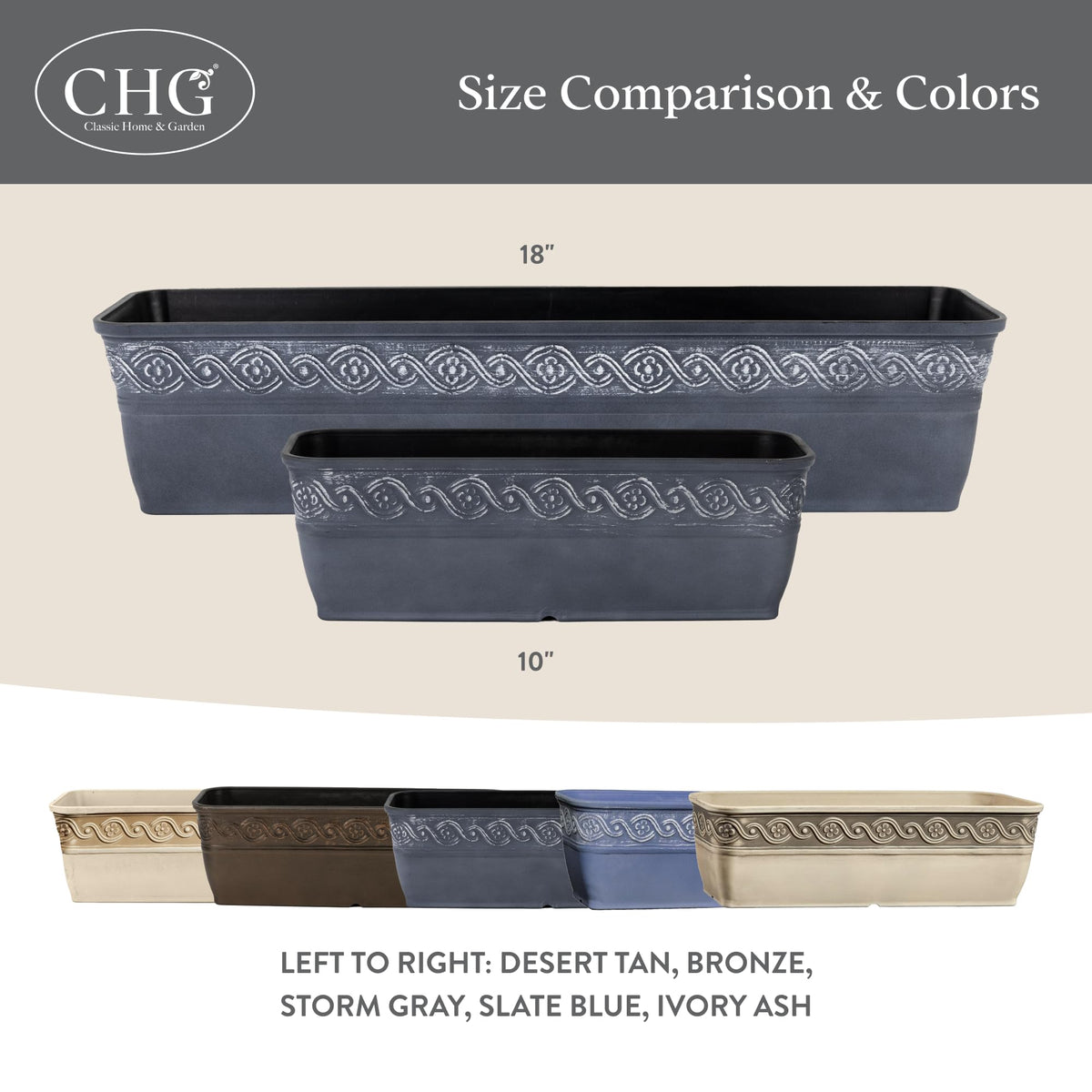 Classic Home and Garden Corinthian Trough Planter 10" Desert Tan