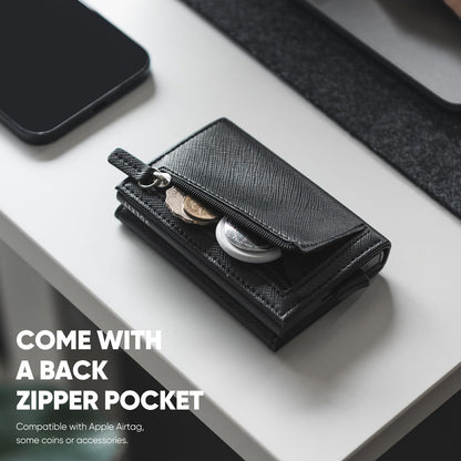 VULKIT Pop up Wallet Minimalist Cash Wallets RFID Blocking Leather Smart Credit Card Holder with Magnetic Closure for Men (Cross Black)