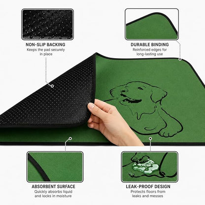 2 Pack Washable Pee Pads for Dogs 24"x24", Reusable Training Puppypads Absorbency Non-Slip & Leak-Proof for Pet Whelping Box Playpen Crate Sofa Bed Floors (Green)