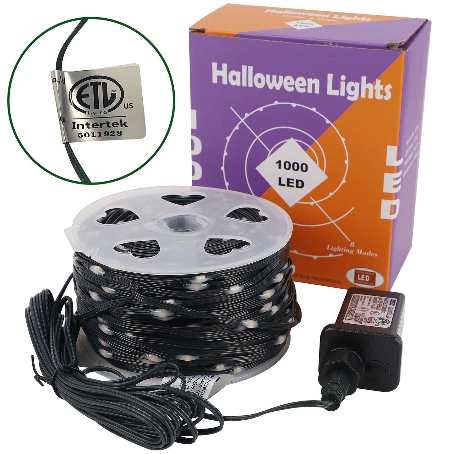WATERGLIDE Extra Long 328 FT Halloween Lights, 1000 LED Outdoor Fairy String Light, Green PVC Copper Wire Christmas Lights, Plug in 8 Modes & Waterproof for Tree Party Home Yard Decor, Orange