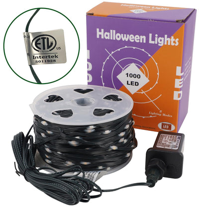 WATERGLIDE Extra Long 328 FT Halloween Lights, 1000 LED Outdoor Fairy String Light, Green PVC Copper Wire Christmas Lights, Plug in 8 Modes & Waterproof for Tree Party Home Yard Decor, Orange