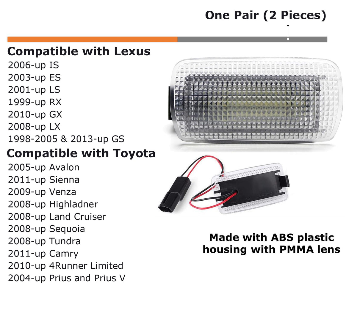 iJDMTOY Full LED Side Door Courtesy Light Assy for Lexus & Toyota, 18-SMD Xenon White LED, Clear Lens