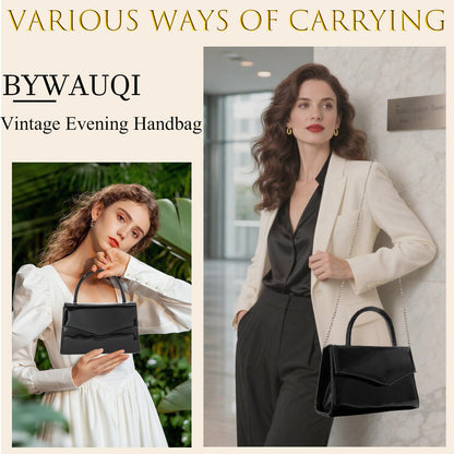 BYWAUQI Evening Clutch Purses for Women Patent Leather Purse Black Clutch for Formal Prom Wedding Party Brida Cocktail(Black)