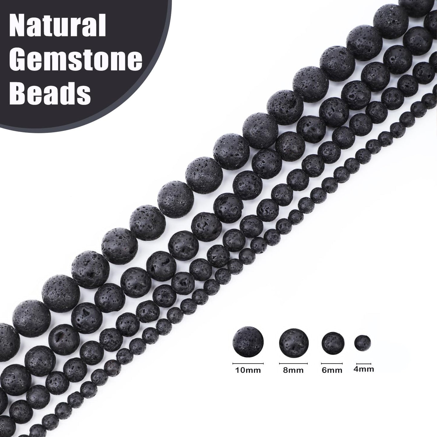 CMBYN Natural Stone Beads Round Genuine Real Stone Beading Strand Loose Gemstones DIY Smooth Bead for Bracelet Necklace Earrings Jewelry Making (Black Lava, 6mm 60 Pieces)