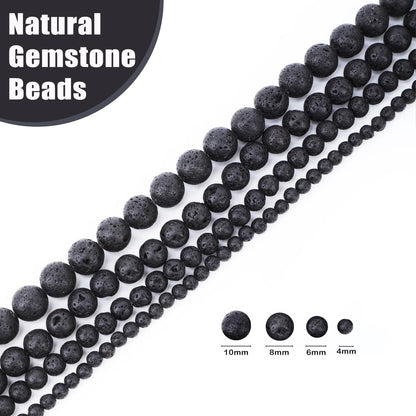 CMBYN Natural Stone Beads Round Genuine Real Stone Beading Strand Loose Gemstones DIY Smooth Bead for Bracelet Necklace Earrings Jewelry Making (Black Lava, 6mm 60 Pieces)