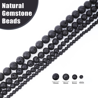 CMBYN Natural Stone Beads Round Genuine Real Stone Beading Strand Loose Gemstones DIY Smooth Bead for Bracelet Necklace Earrings Jewelry Making (Black Lava, 8mm 45 Pieces)