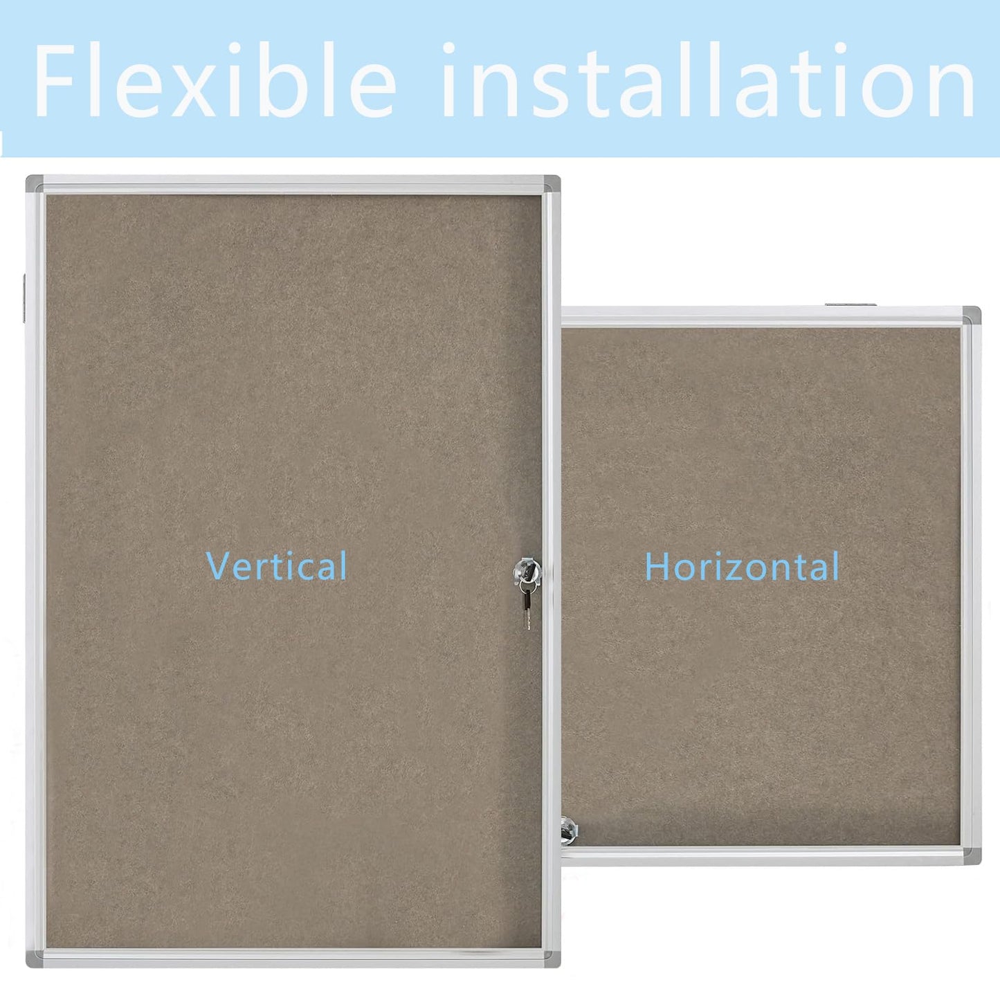 Boardest Enclosed Lockable Felt Bulletin Board 36x24 Inches - Notice Board with Acrylic Door & Keys - Silver Aluminum Frame Wall Mount Display Case for School, Office & Church