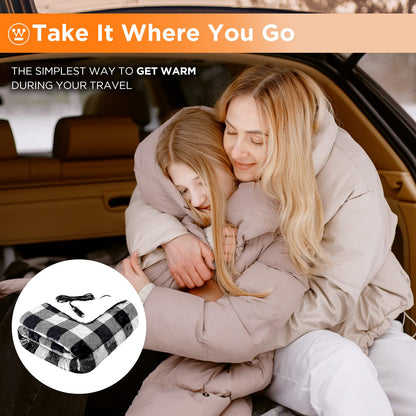 Westinghouse Heated Car Blanket, 12-Volt Electric Blanket for Car, Truck, SUV, RV, Portable Heated Throw for Camping, Grey Buffalo Plaid, 59" x 43”