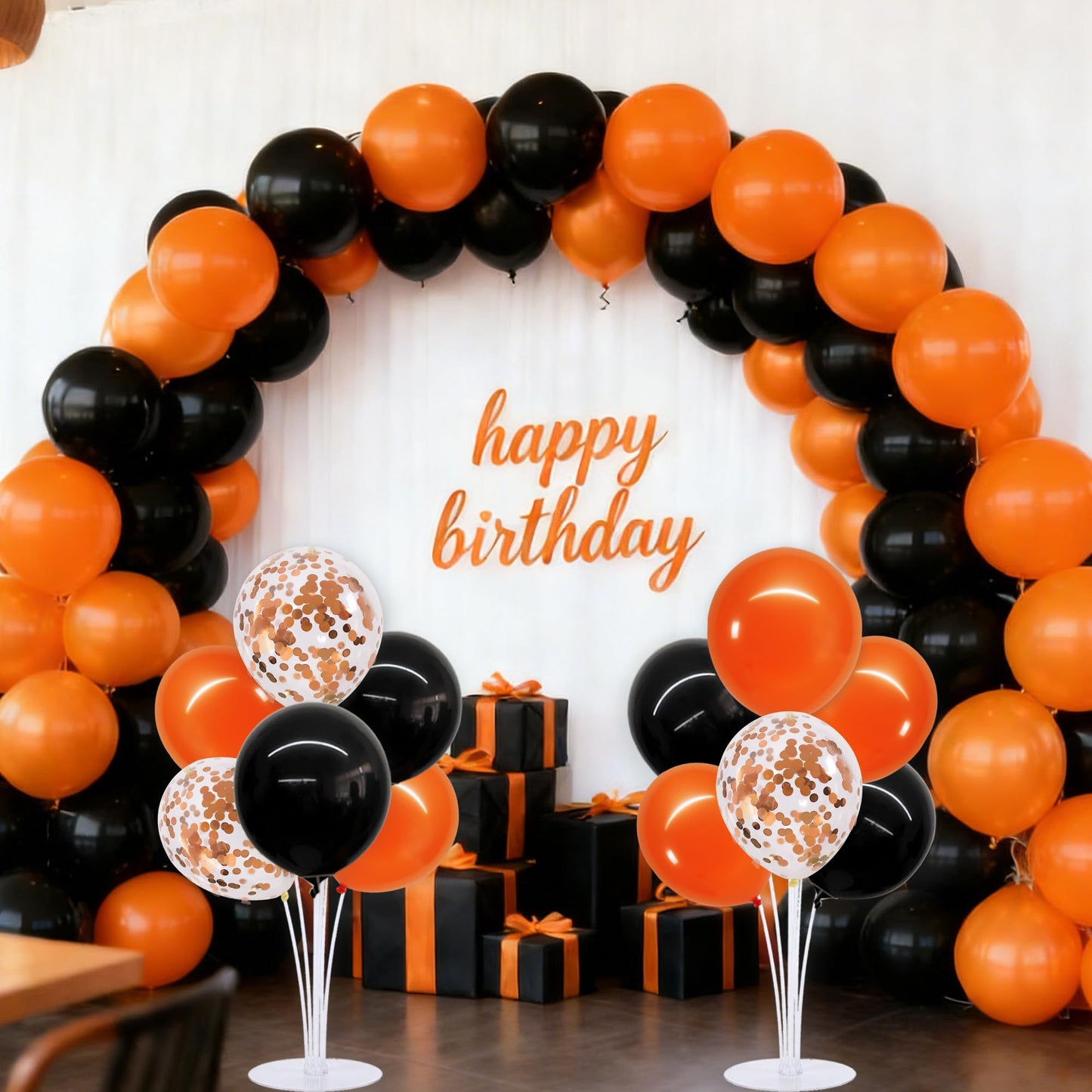 TONIFUL 4 Set Balloons Black Orange Confetti Balloon Stand Centerpiece Table Decorations for Halloween,Celebration Party Bar,Birthday Decorations,Anniversary,Graduation Decoration 2026
