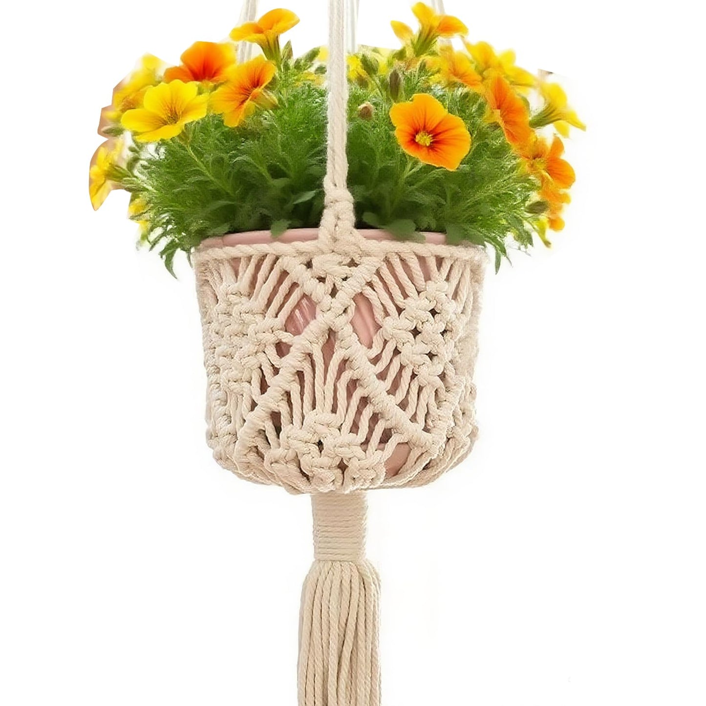 verkelly 2 Pack Macrame Hanging Planters with Patterns - Stylish Plant Hangers Crochet Boho Plant Holder Hanging Plant Basket for Up to 6 Inch Pots(White)