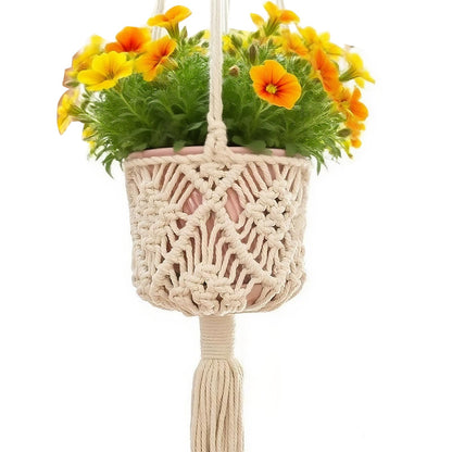 verkelly 2 Pack Macrame Hanging Planters with Patterns - Stylish Plant Hangers Crochet Boho Plant Holder Hanging Plant Basket for Up to 6 Inch Pots(White)