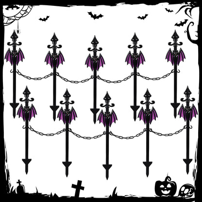 Vercraft 10 Pack Halloween Fence for Garden Outdoor Halloween Yard Decorations Lawn Stake with Connecting Chain Spooky Cemetery Decor for Outdoor Yard Graveyard Pathway Haunted House Party(Bat)