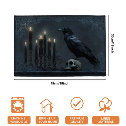 Gothic Black Raven Placemats, Dark Halloween Table Mats for Dining Room, Non-Slip Washable Indoor Outdoor Decorative Placemats Set of 4