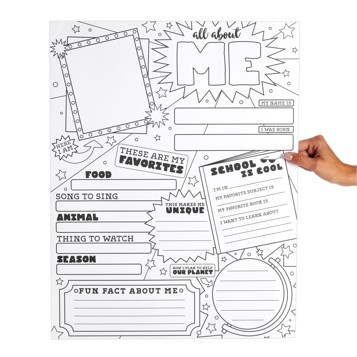Infinite Curiosity All About Me Posters Elementary Classroom 30-Pack - 17 x 22 In Multicolor - Teacher Supplies & Student Introductions - Star of the Week Display - Classroom Decor Essentials