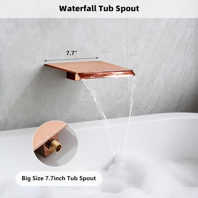 Rainfall Shower Faucet Set with Tub Spout 8 Inch, Shower Head and Handle with 2 Hooks, Rain Shower and Handheld Shower System Square Wall Mount for Bathroom