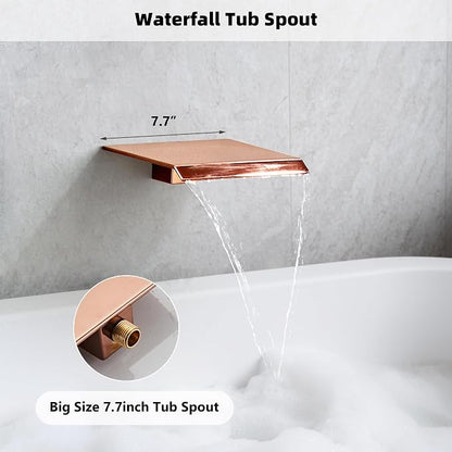 Rainfall Shower Faucet Set with Tub Spout 8 Inch, Shower Head and Handle with 2 Hooks, Rain Shower and Handheld Shower System Square Wall Mount for Bathroom