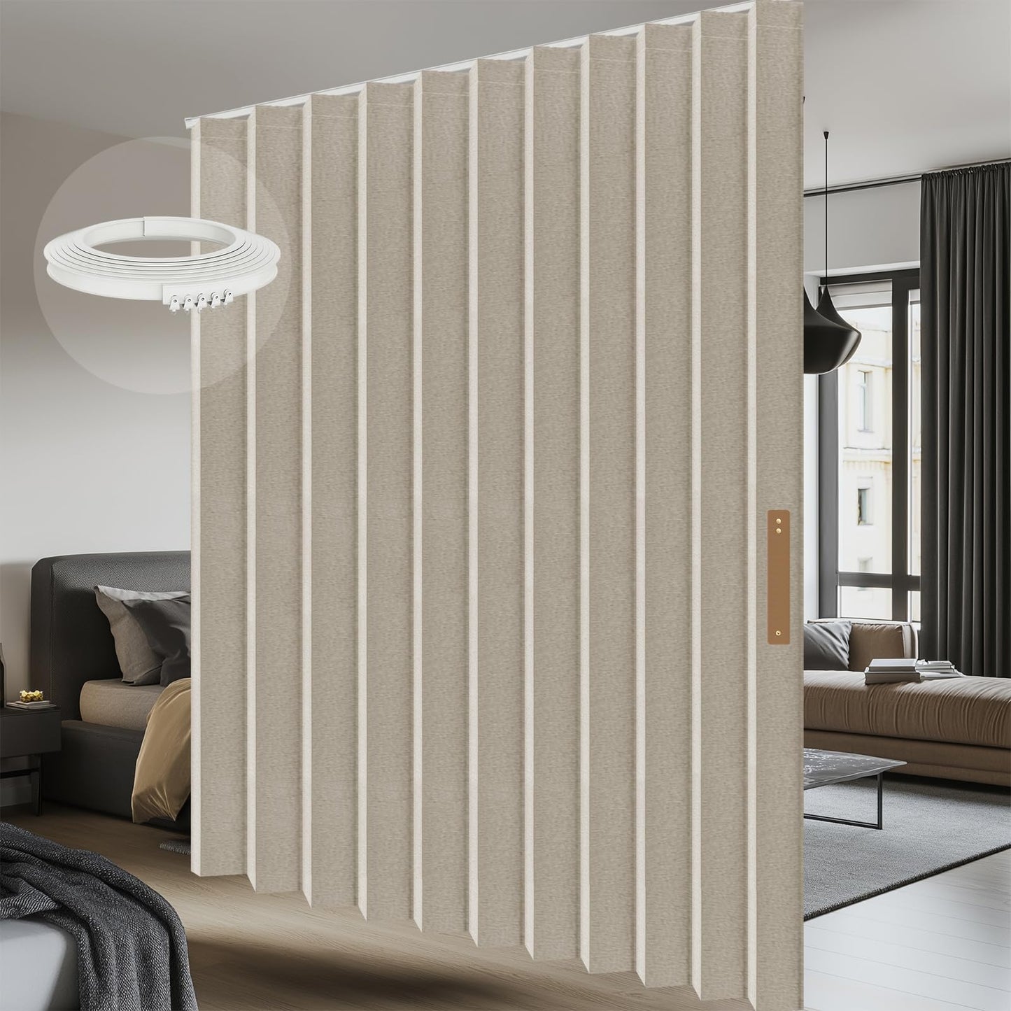 100% Blackout Room Divider Curtains Screen Partitions, Blackout Sound Reducing Divider Room Panel for Doorway Glass Window Sliding Door Patio(Cream White, W100 x L84, 1 Pack)