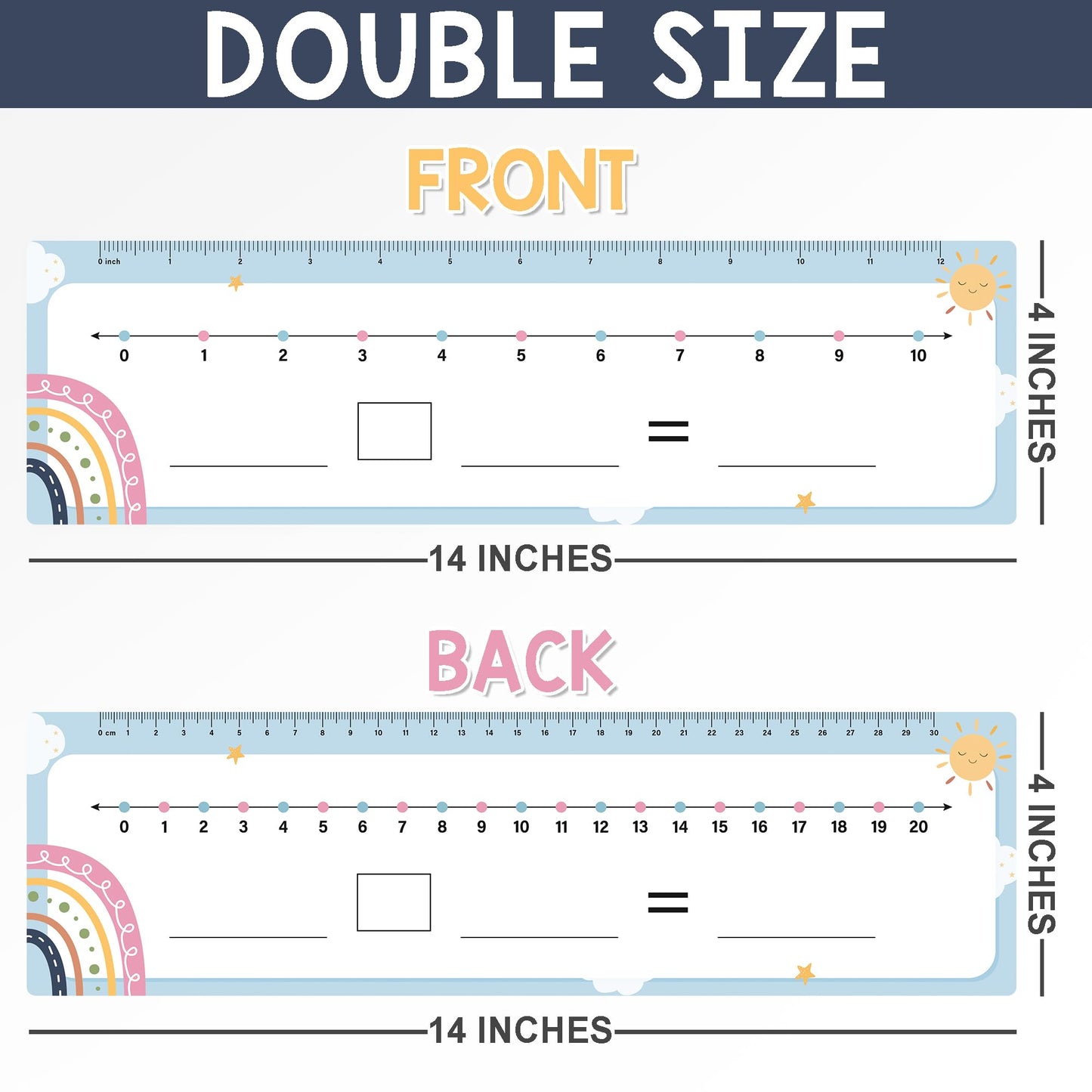 26 Pack Boho Number Line Dry Erase Boards Cards, 14"x4", Double-Sided, 0-10 on One Side & 0-20 on Other Side, Math Manipulatives for Student, Education Classroom Must Haves