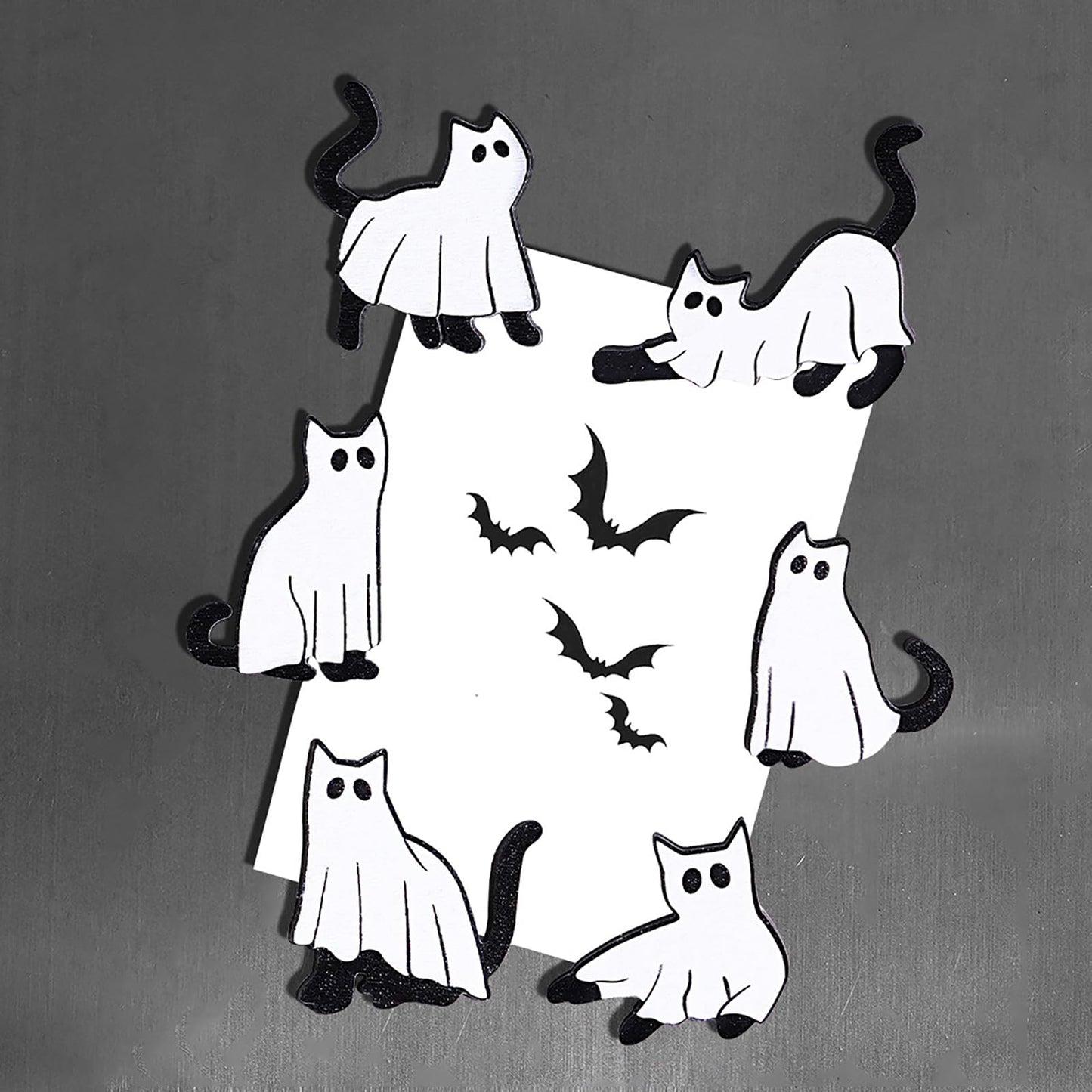 Halloween Ghost Refrigerator Magnets Cute Cat Ghost Magnet Stickers Wood Halloween Picture Frame Magnets for Fridge Fridge Magnetic Decals for Party Decor