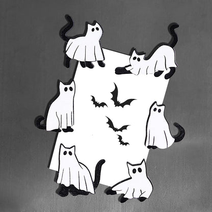 Halloween Ghost Refrigerator Magnets Cute Cat Ghost Magnet Stickers Wood Halloween Picture Frame Magnets for Fridge Fridge Magnetic Decals for Party Decor