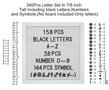 G GAMIT Felt Letter Board Letters Set, Pre-Cut 340pcs 7/8 inch(0.875") Black Letters Only(No Board Included)