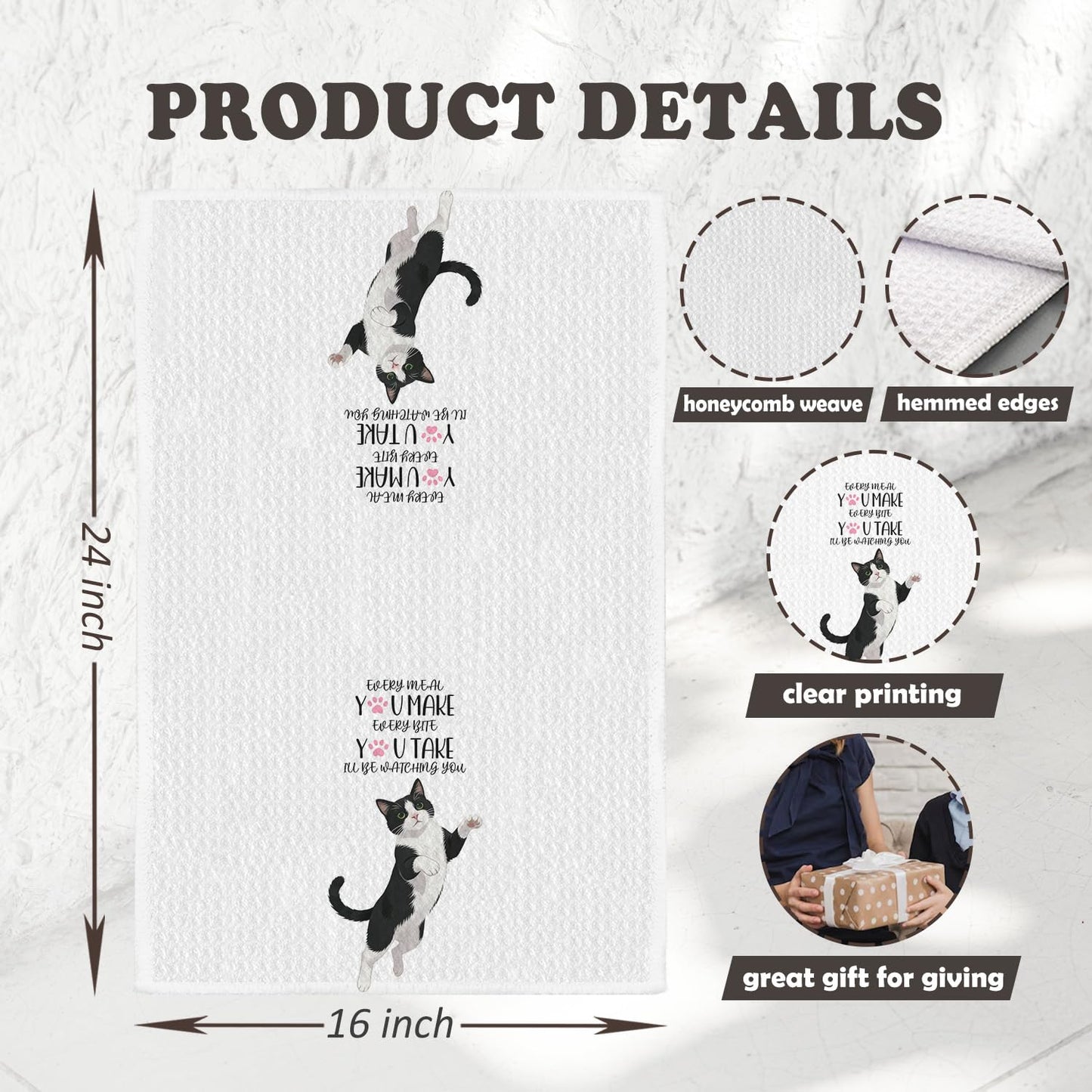 Chicimln Funny Tuxedo Cat Kitchen Towels, Tuxedo Cat Gifts Decorative Hand Towels, Gifts for Cats Lovers Dish Tea Towel Drying Cloth for Kitchen Decor,16x24 Inch,Set of 2