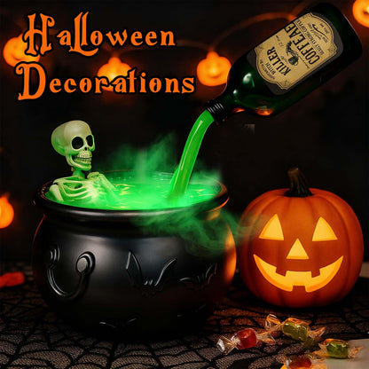 Halloween Decor Indoor - Cauldron Decorations with Skeleton, Magic Floating Potion Bottles & Fog Maker -Scary Witches Cauldron Halloween Party Decoration for Home kitchen Table