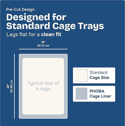 PHOBA Bamboo Charcoal Bird Cage Liners, 18''x24'', 100Sheets, Bamboo Charcoal Odor Control Papers, Super Absorbent Disposable Tray Mats for Parrots, Parakeets, Cockatiels.