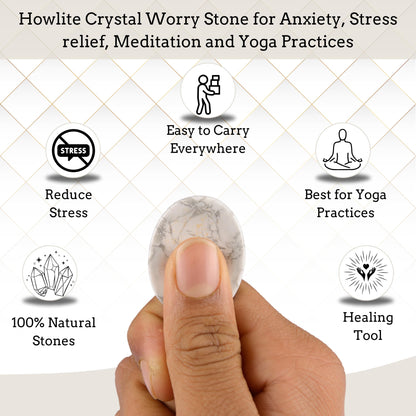 Anaya Agate Howlite Worry Stones Certified Crystal Thumb Worry Stone for Anguish, Relaxing and Soothing Balance Stones for Meditation, Stress Relief Crystals and Healing Stones for Men, Women