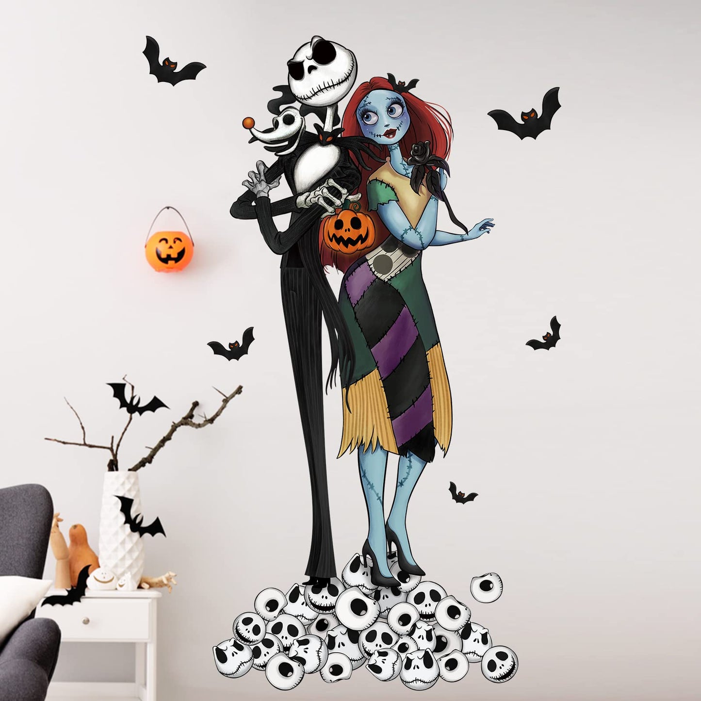 Mfault Halloween Nigh.tmare BEF.ore Christmas Wall Decals Stickers, Skull Bat Spooky Decorations Bedroom Art, Holiday Party Supplies Living Room Home Kitchen Decor