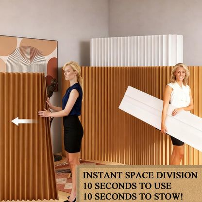 WOHNZA Paper Room Divider Wall Folding Accordion, Modern Retractable Partition Privacy Screen, Decorative White Short Divider for Office Studio Living Bedroom Dorm Exhibition Display