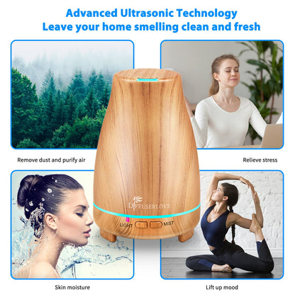 Diffuserlove Essential Oil Diffusers 200ML Remote Control Ultrasonic Mist Humidifiers BPA-Free Aromatherapy Diffuser with 7 Color Lights, Auto Shut-Off for Bedroom Office Kitchen