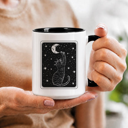 RVEAFA Black Cat Mug 15 Oz Ceramic Coffee Cup, Witchy Moon Gothic Mug Cute Cat Pet Themed Gift, Unique Coffee Mugs for Women, Halloween Coffee Cups Pretty Mugs for Home Kitchen Office
