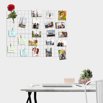 Kakivan Wire Wall Grid Panel for Photo Display, DIY White Iron Picture Frames Collage for Hanging Wall Decor, Foldable Multi Pictures Organizer with 12 Clips, 31'' X 24'' Inch. (2 Pack)