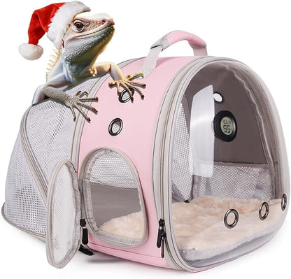 Back Extention Bearded Dragon Travel Backpack Carrier with Reptile Thermometer and Humidity Gauge Lizard Travel Cage Space Capsule Clear Bubble Window Astronaut Reptile Carrier Bag for Ball Python