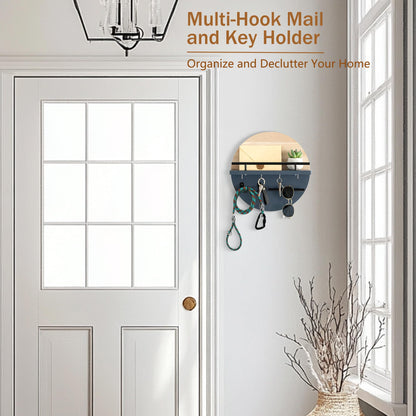 dreampossible Key Holder for Wall Decorative with Shelf and Hooks, Mail Organizer Wall Mount with Sunglasses Holder, Circular Design Entryway Key Rack Hanger, Rustic Home Decor