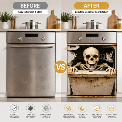 Halloween Skeleton Dishwasher Cover Magnet, 23.03 x 25.59 in Dishwasher Magnetic Cover, Dishwasher Decorative Magnet, Dishwasher Magnet Cover for Kitchen Decor