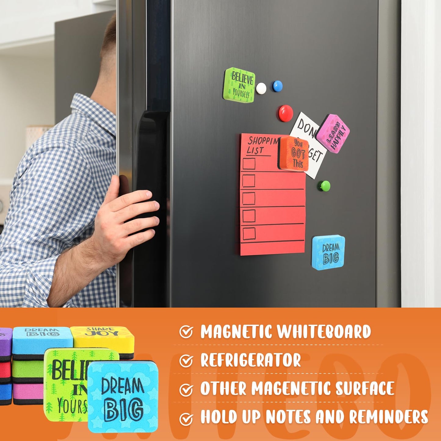 Dunzoom 54 Pack Mini Dry Erase Erasers Magnetic Whiteboard Eraser for Kids Mini Dry Erase Board Erasers Bulk for Teacher Classroom Home Office(Motivation Style, 2 x 2 Inch)(Motivation Style)