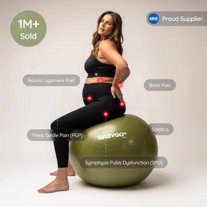 BABYGO Birthing Ball - Pregnancy Yoga Labor & Exercise Ball & Book Set Trimester Targeting, Maternity Physio, Birth & Recovery Plan Included Anti Burst Eco Friendly